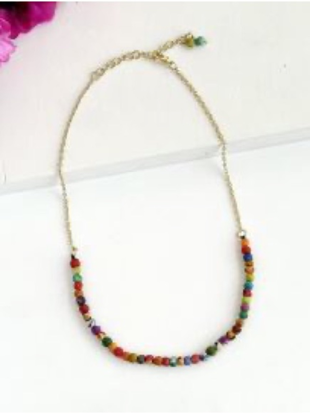 Gold Chain Multicolor Bead Necklace - Colorful Beaded Accent